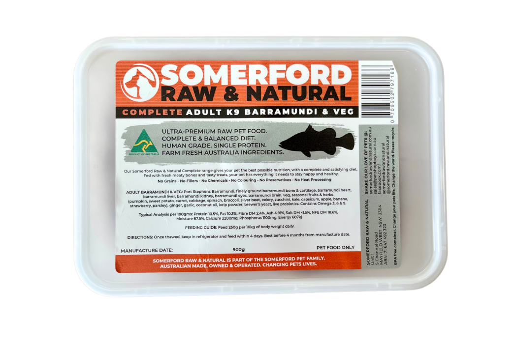 Somerford Raw & Natural Adult Dog Food Port Stephens Barramundi & Veg Pack + FREE Meaty Bones