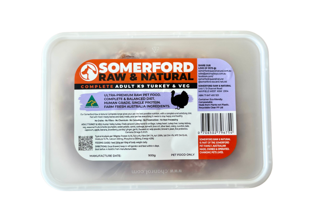 Somerford Raw & Natural - Adult Dog Food Hunter Valley Turkey & Veg Pack FREE Meaty Bones