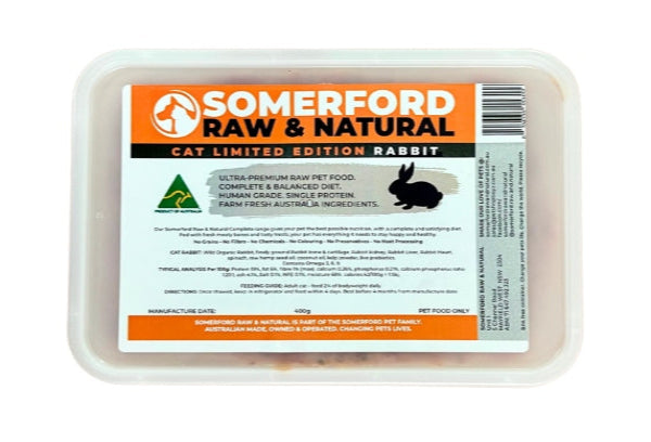 Somerford Raw & Natural - SINGLE PROTEIN RABBIT LIMITED EDITION Cat Food Pack + FREE Meaty Bones.