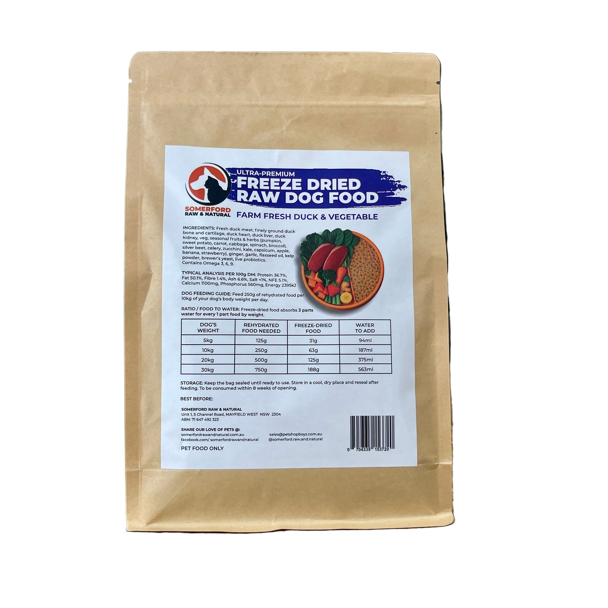 Somerford Freeze Dried Raw Dog Food Duck & Veg