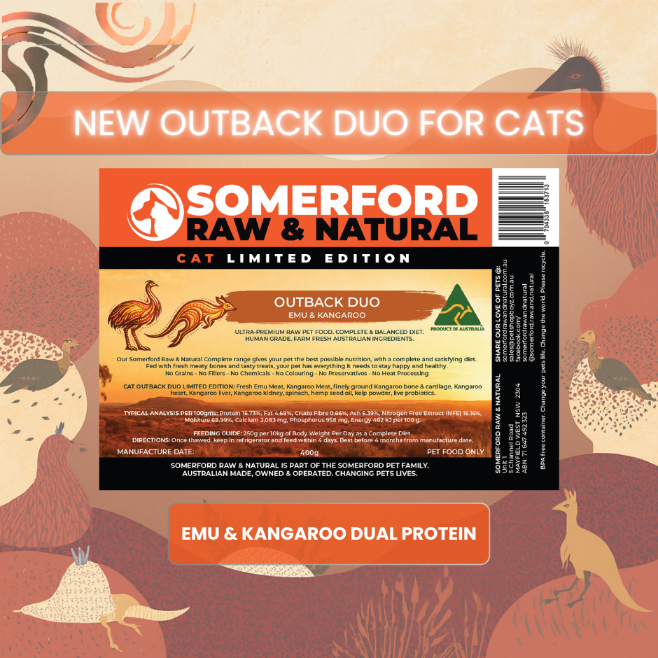 Somerford Raw & Natural - OUTBACK DUO Emu & Kangaroo LIMITED EDITION Cat Food Pack + FREE Meaty Bones.