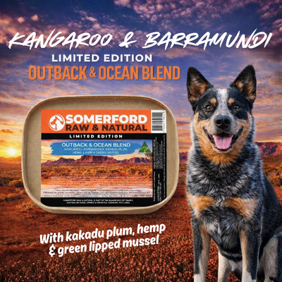 Somerford Raw & Natural - LIMITED EDITION OUTBACK & OCEAN Kangaroo & Barramundi with Kakadu Plum, Hemp & Green Lipped Mussel Dog Food Pack + FREE Meaty Bones.