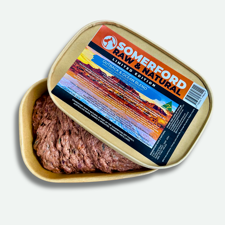 Somerford Raw & Natural - LIMITED EDITION OUTBACK & OCEAN Kangaroo & Barramundi with Kakadu Plum, Hemp & Green Lipped Mussel Dog Food Pack + FREE Meaty Bones.